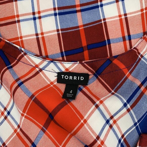 Torrid Challis mini Zip-Front Shirt Dress navy blue red white check plaid 4X 26 - Picture 5 of 5